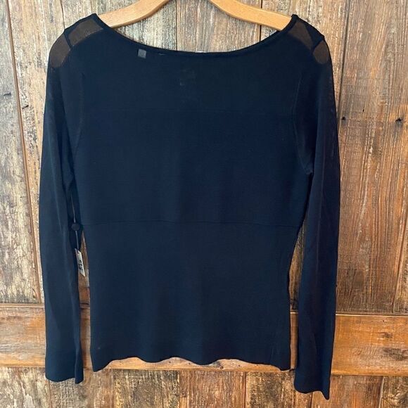 Max Studio Sz M NWT Black Sexy Silk Sheer Long Sleeves Elegant Date Night Top - Picture 3 of 8